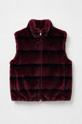 JA102 Wine Striped Faux Fur Vest