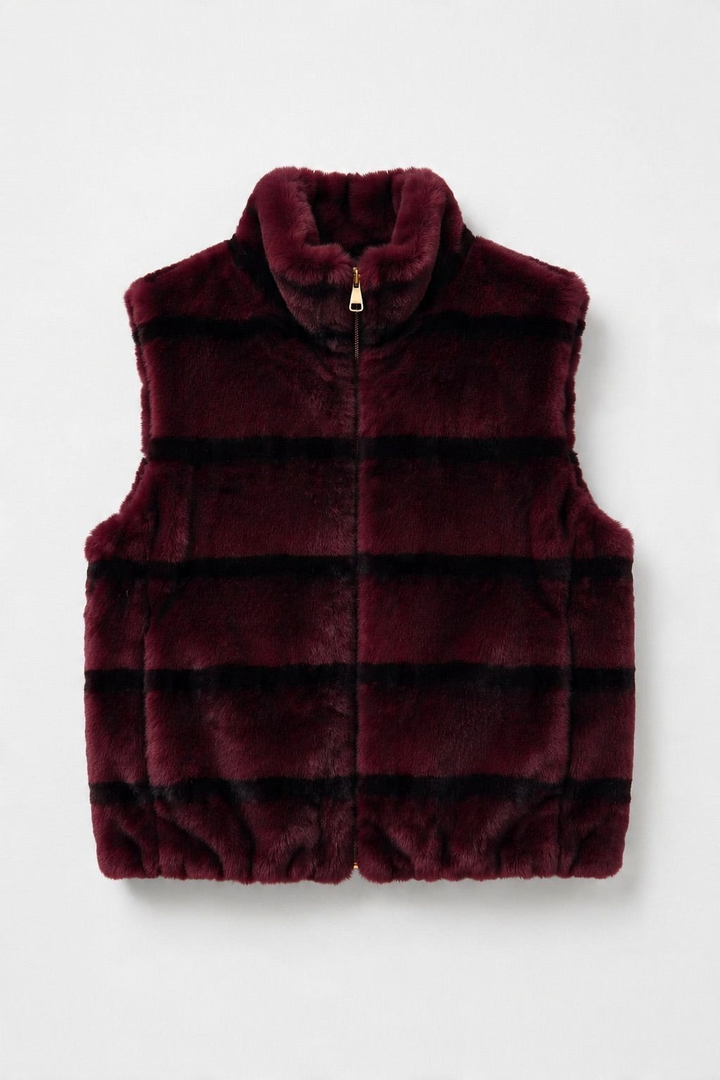 JA102 Wine Striped Faux Fur Vest