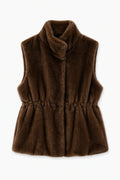 JA114 Brown Peplum Faux Fur Vest