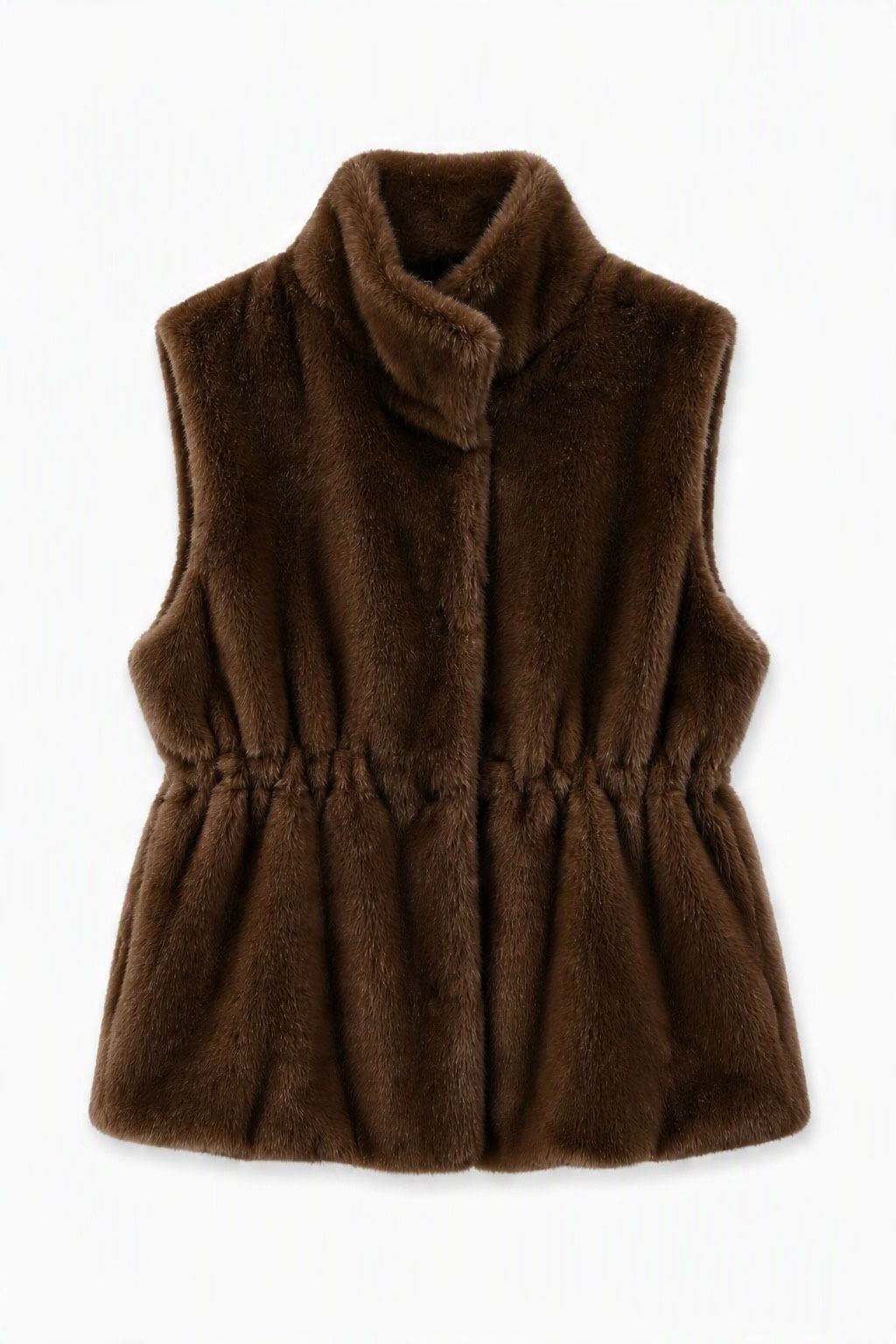 JA114 Brown Peplum Faux Fur Vest