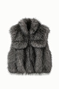 JA115 Beige Gray Faux Fox Fur Vest