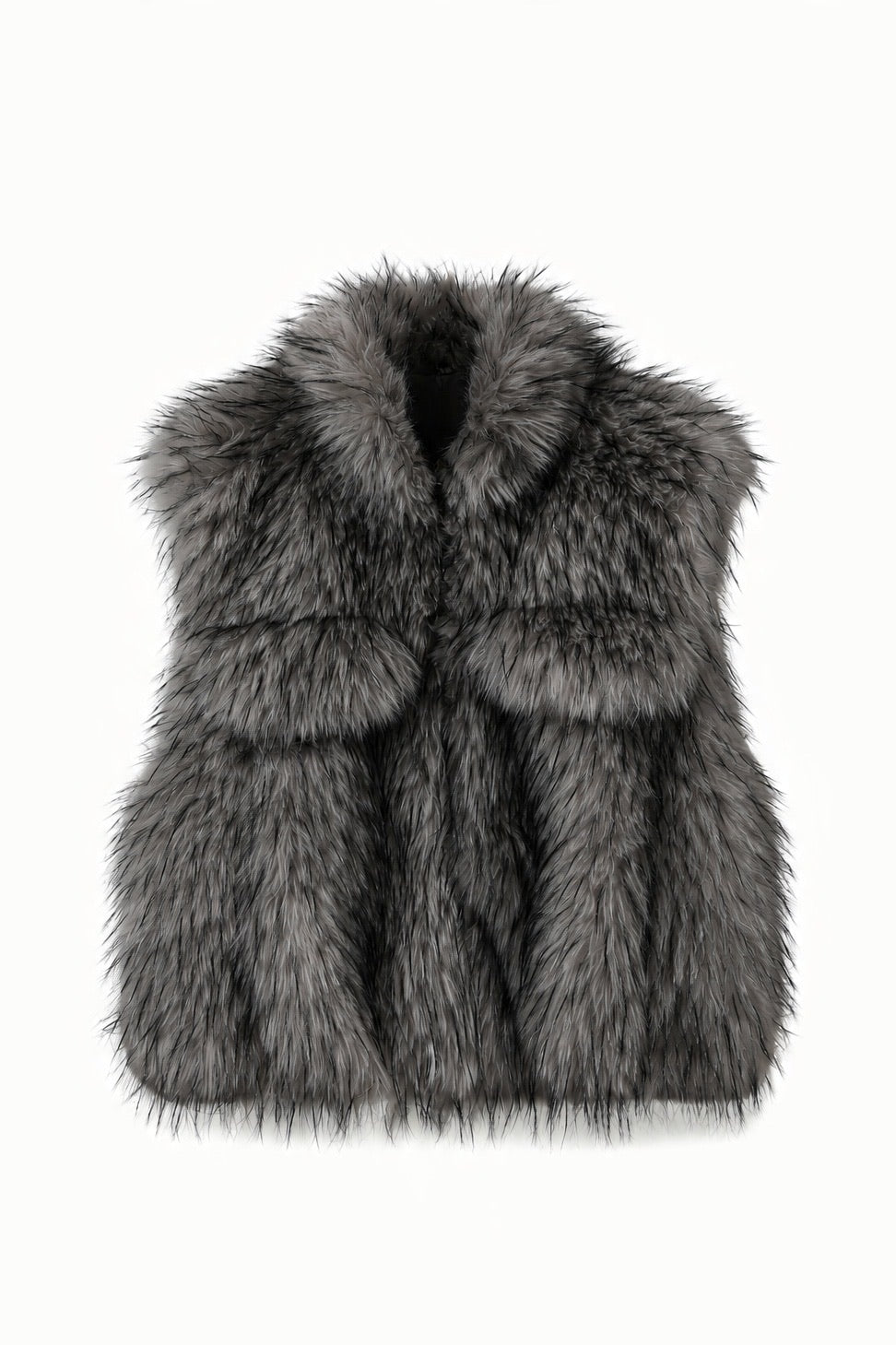 JA115 Beige Gray Faux Fox Fur Vest