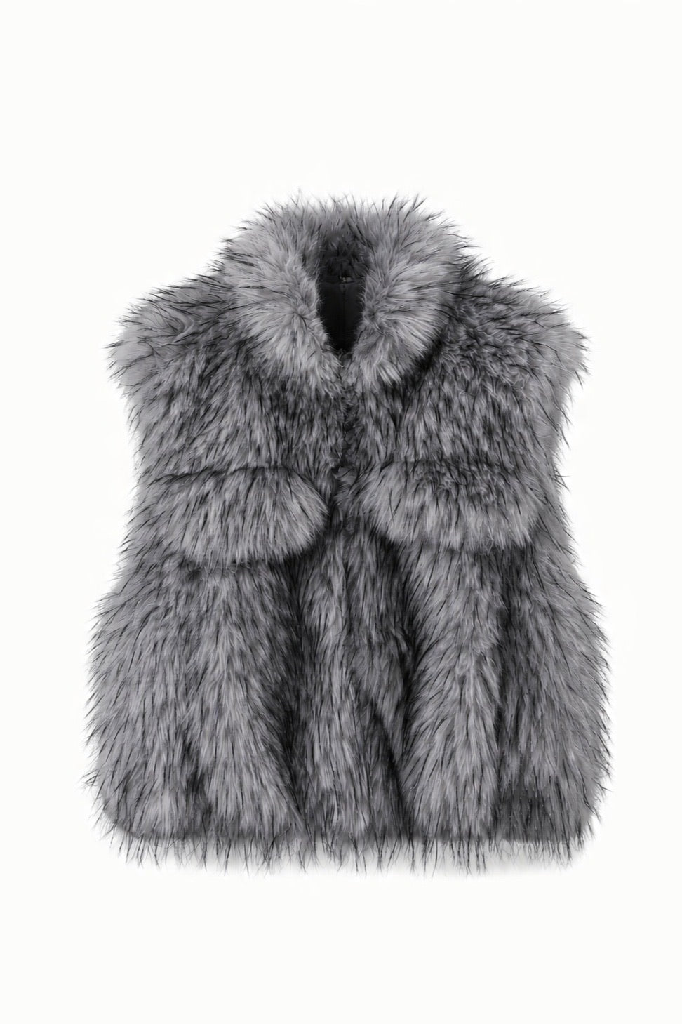 JA117 Gray Faux Fox Fur Vest