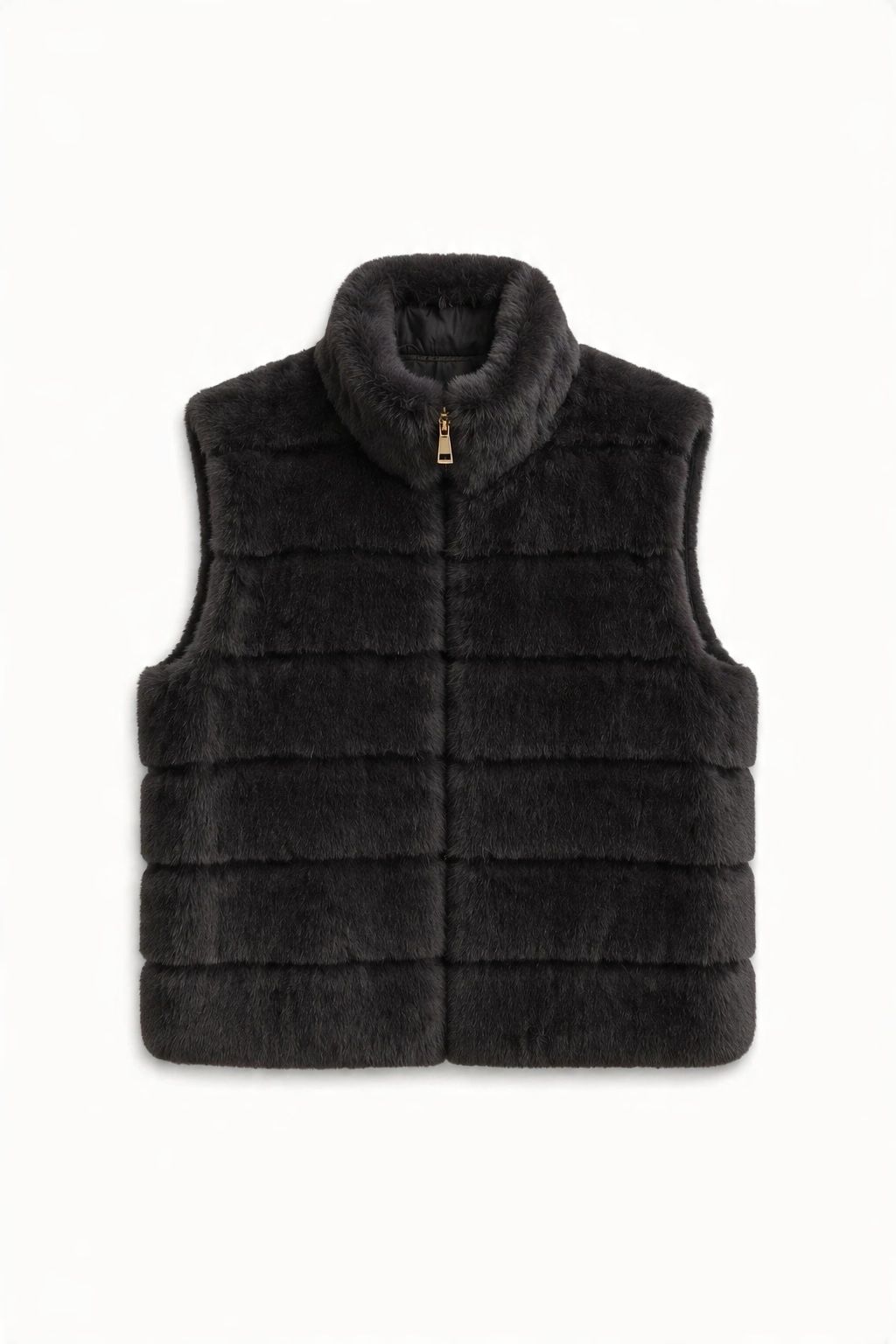 JA118 Black Ribbed Faux Mink Vest