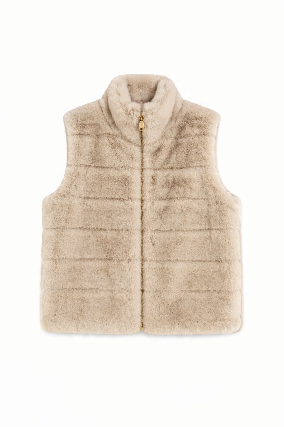 JA119 Beige Ribbed Faux Mink Vest
