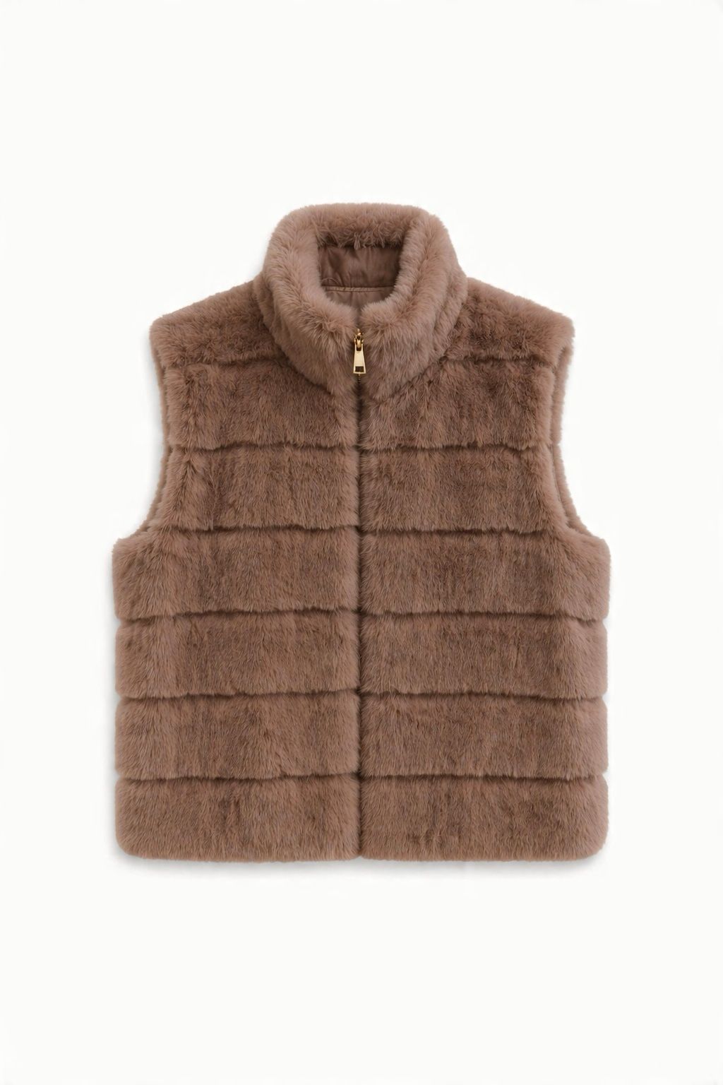 JA121 Dark Taupe Ribbed Faux Mink Vest