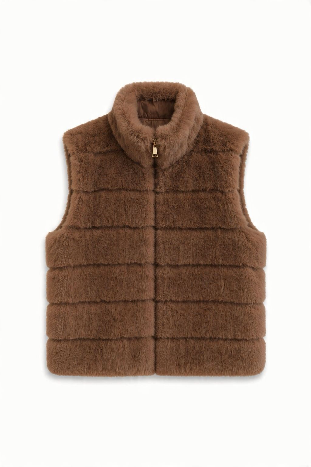 JA122 Camel Ribbed Faux Mink Vest