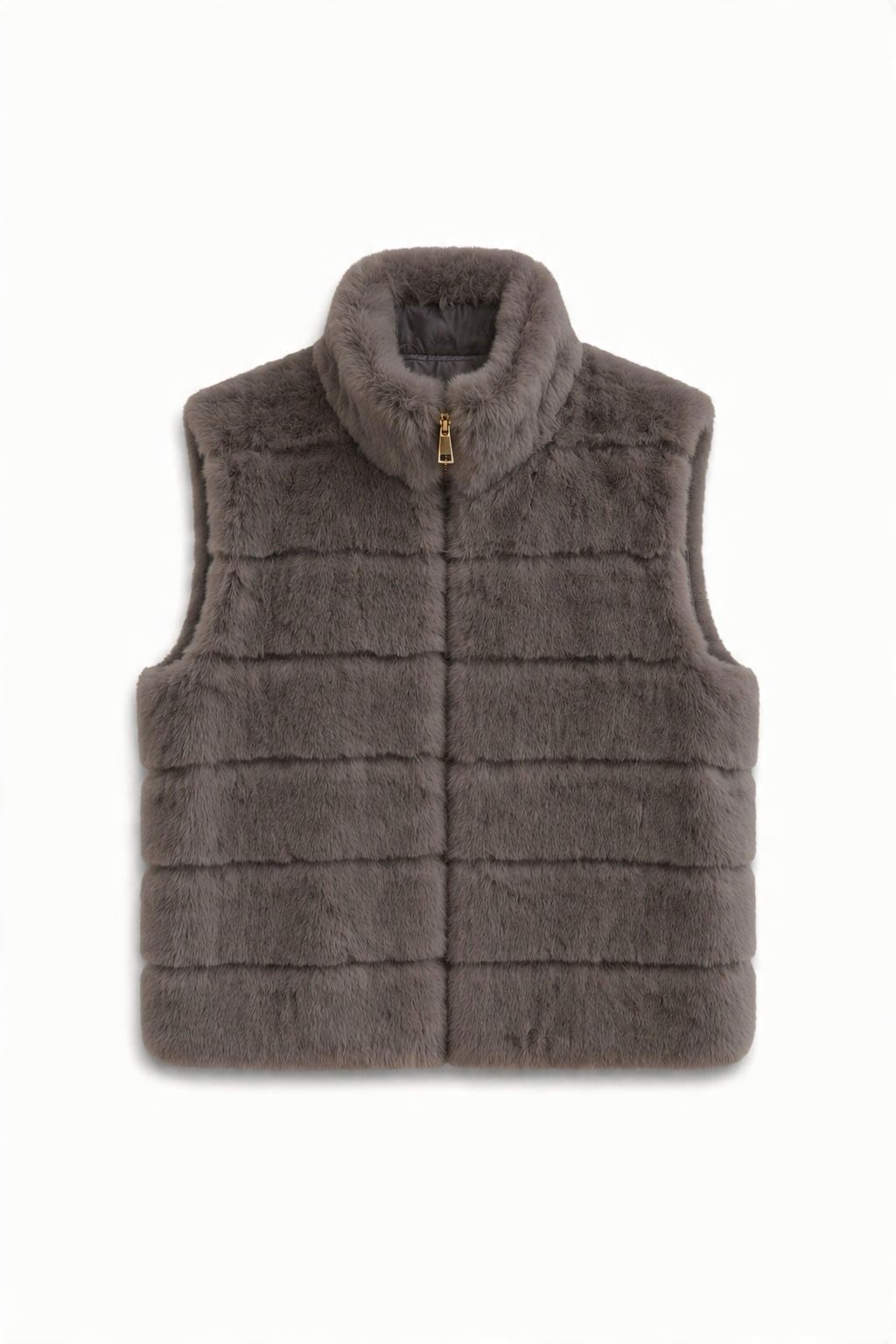 JA123 Dark Gray Ribbed Faux Mink Vest