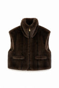 JA35 Brown Faux Fur Pocket Vest