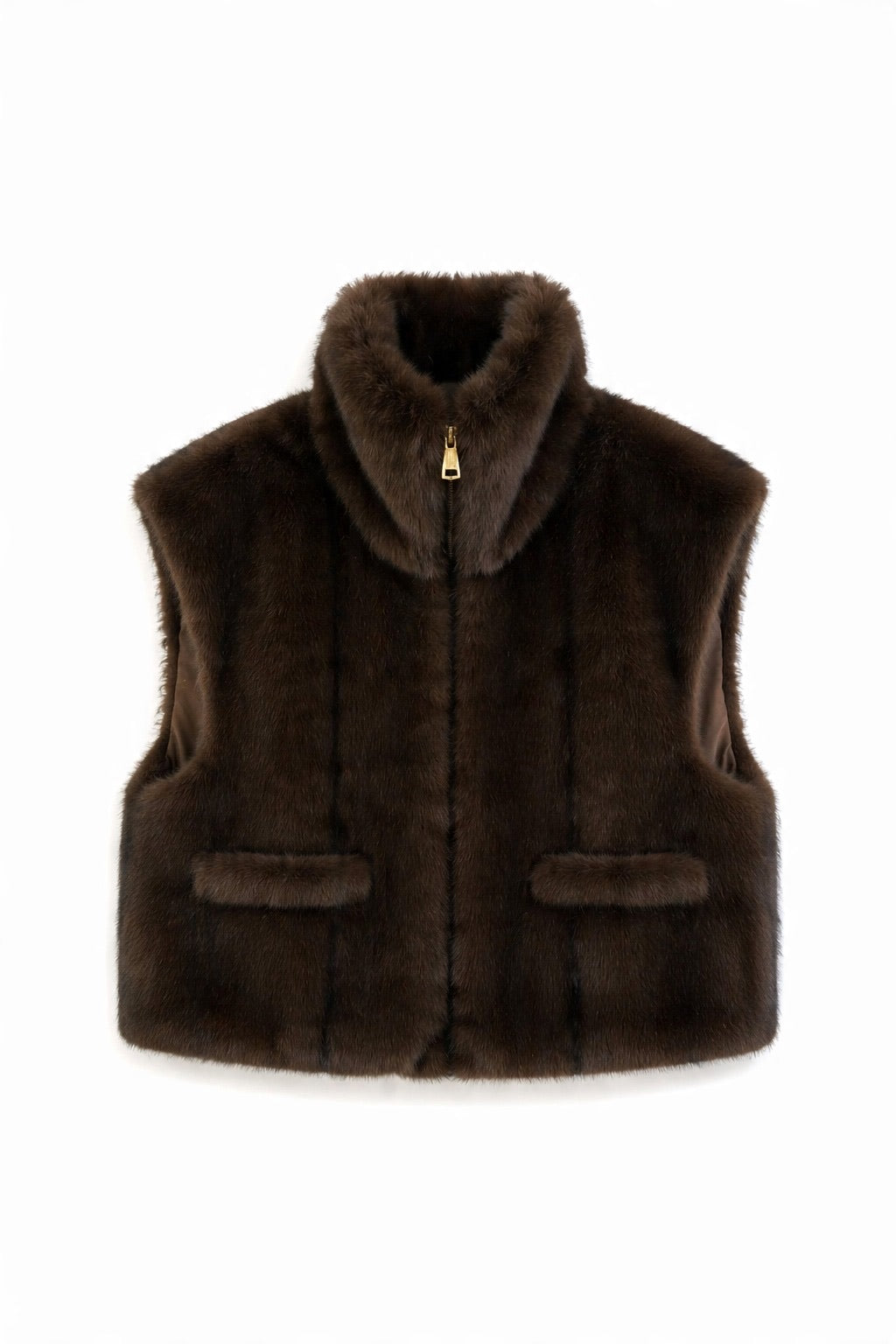 JA35 Brown Faux Fur Pocket Vest