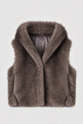 JA131 Light Taupe Shawl Collar Faux Fur Vest