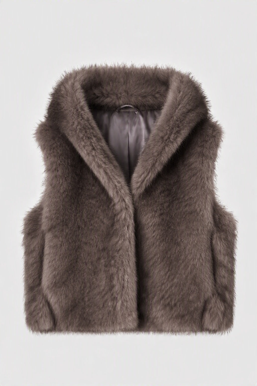 JA131 Light Taupe Shawl Collar Faux Fur Vest