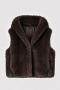 JA132 Dark Taupe Shawl Collar Faux Fur Vest