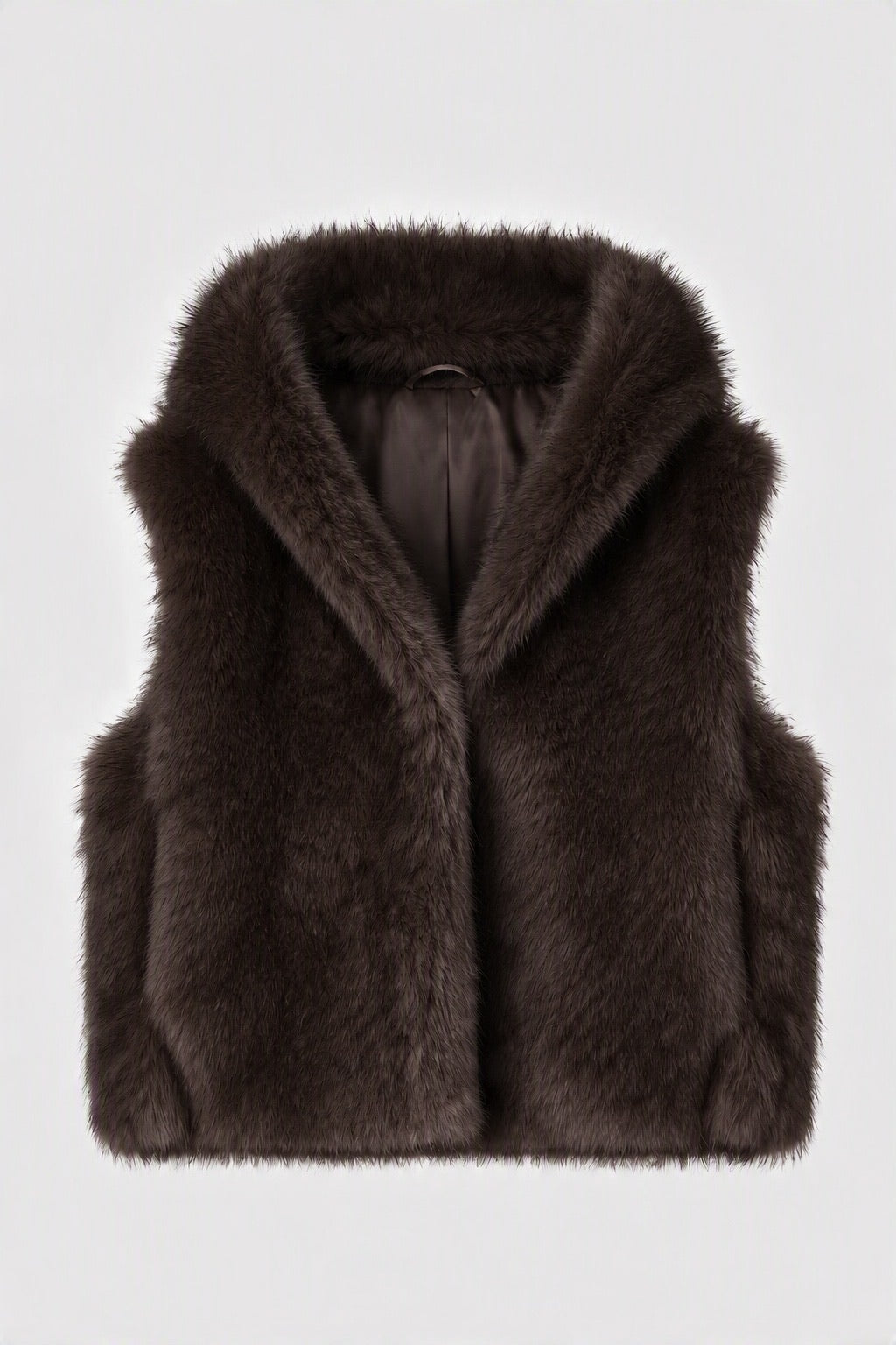 JA132 Dark Taupe Shawl Collar Faux Fur Vest