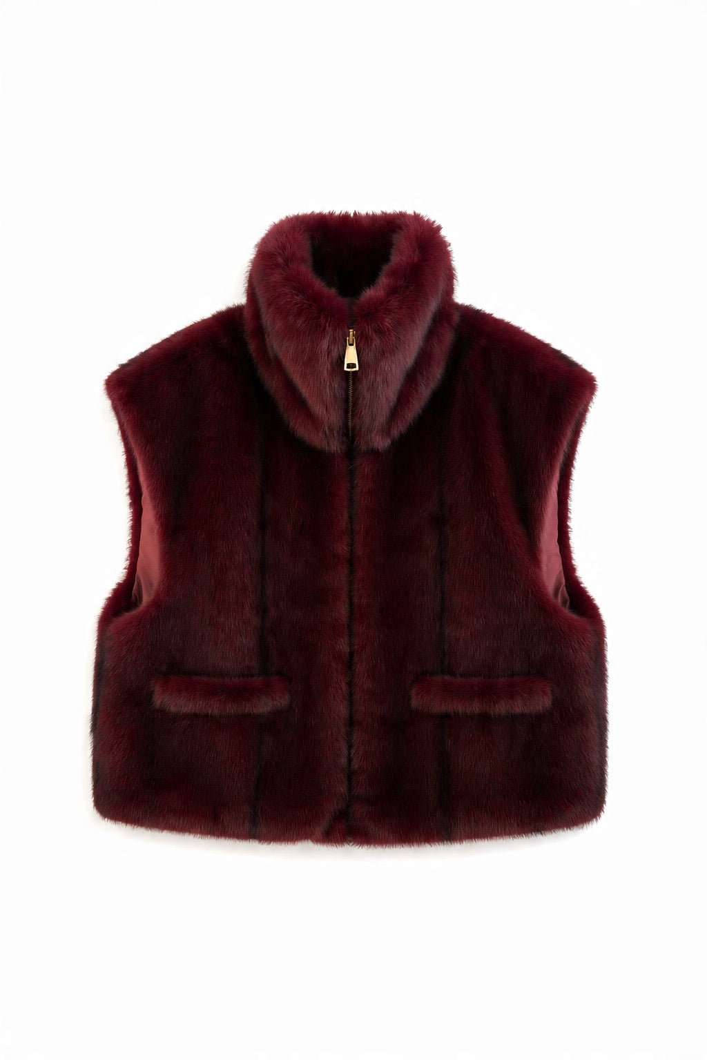 JA36 Wine Faux Fur Pocket Vest