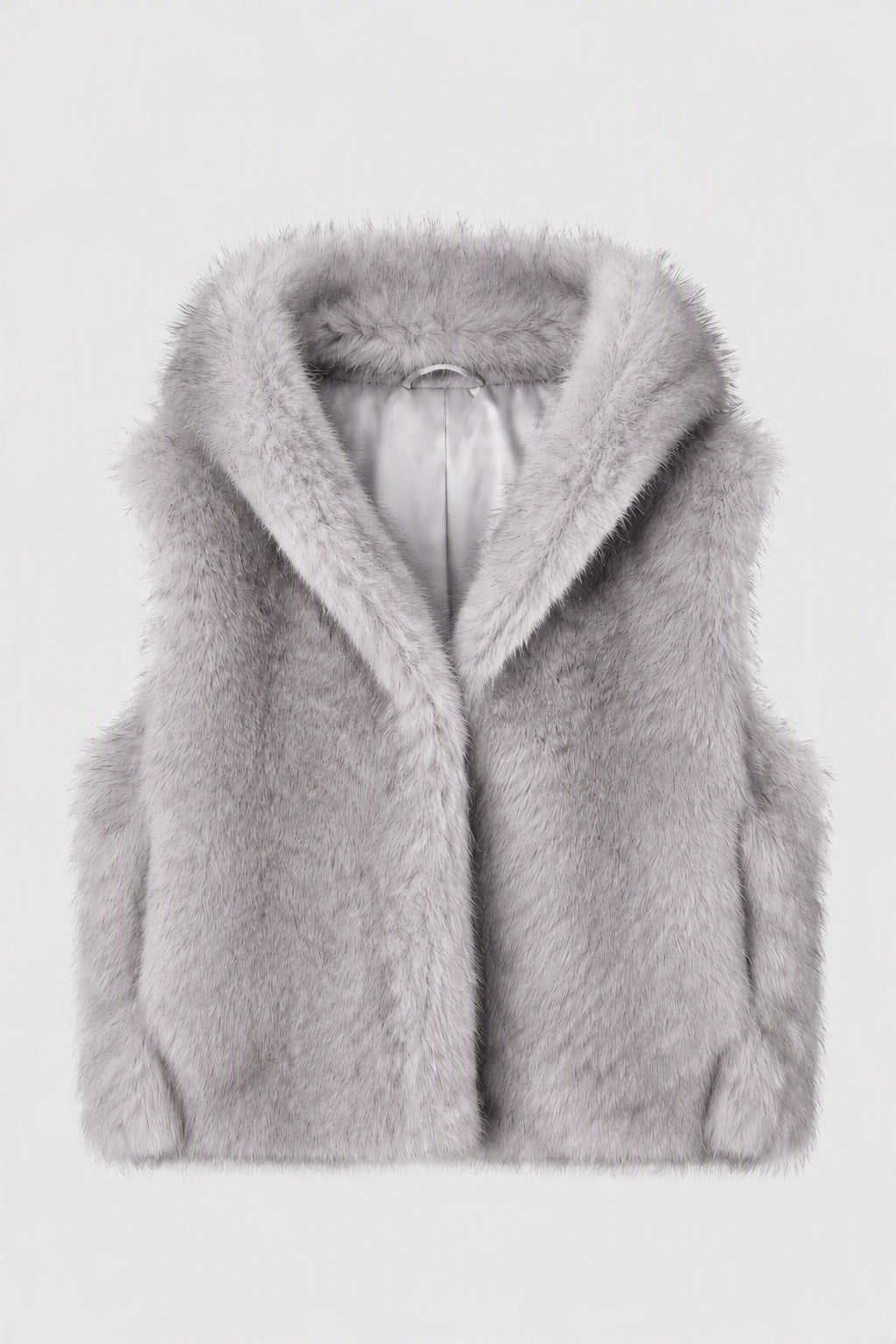 JA133 Light Gray Shawl Collar Faux Fur Vest