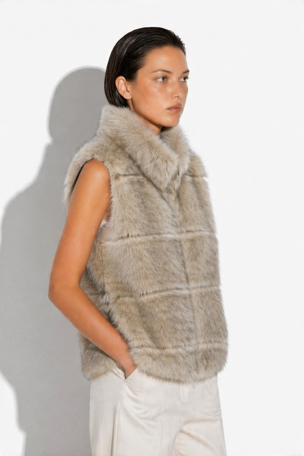 JA135 Beige Faux Mink Vest
