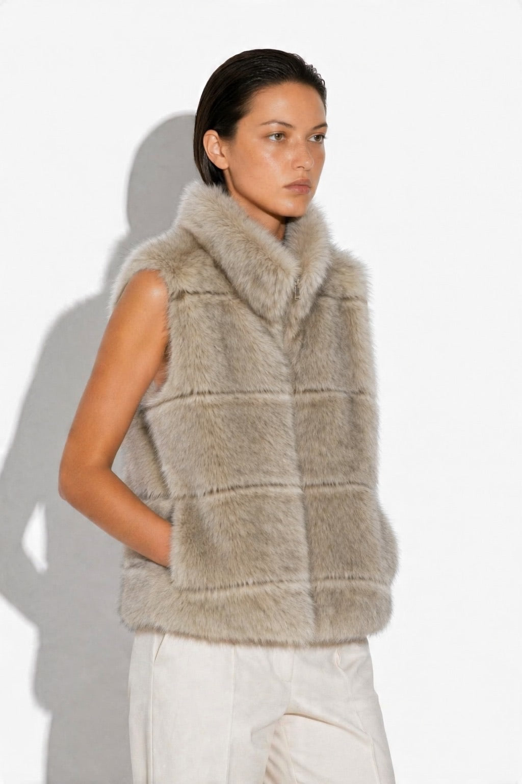 JA135 Beige Faux Mink Vest