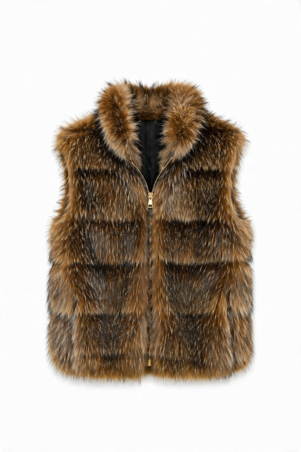 JA37 Taupe Tiered Faux Fur Vest