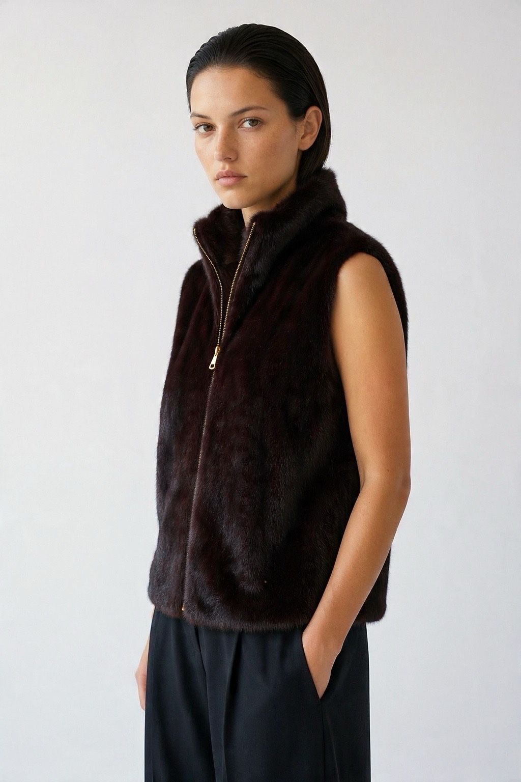JA145 Wine Faux Mink Vest
