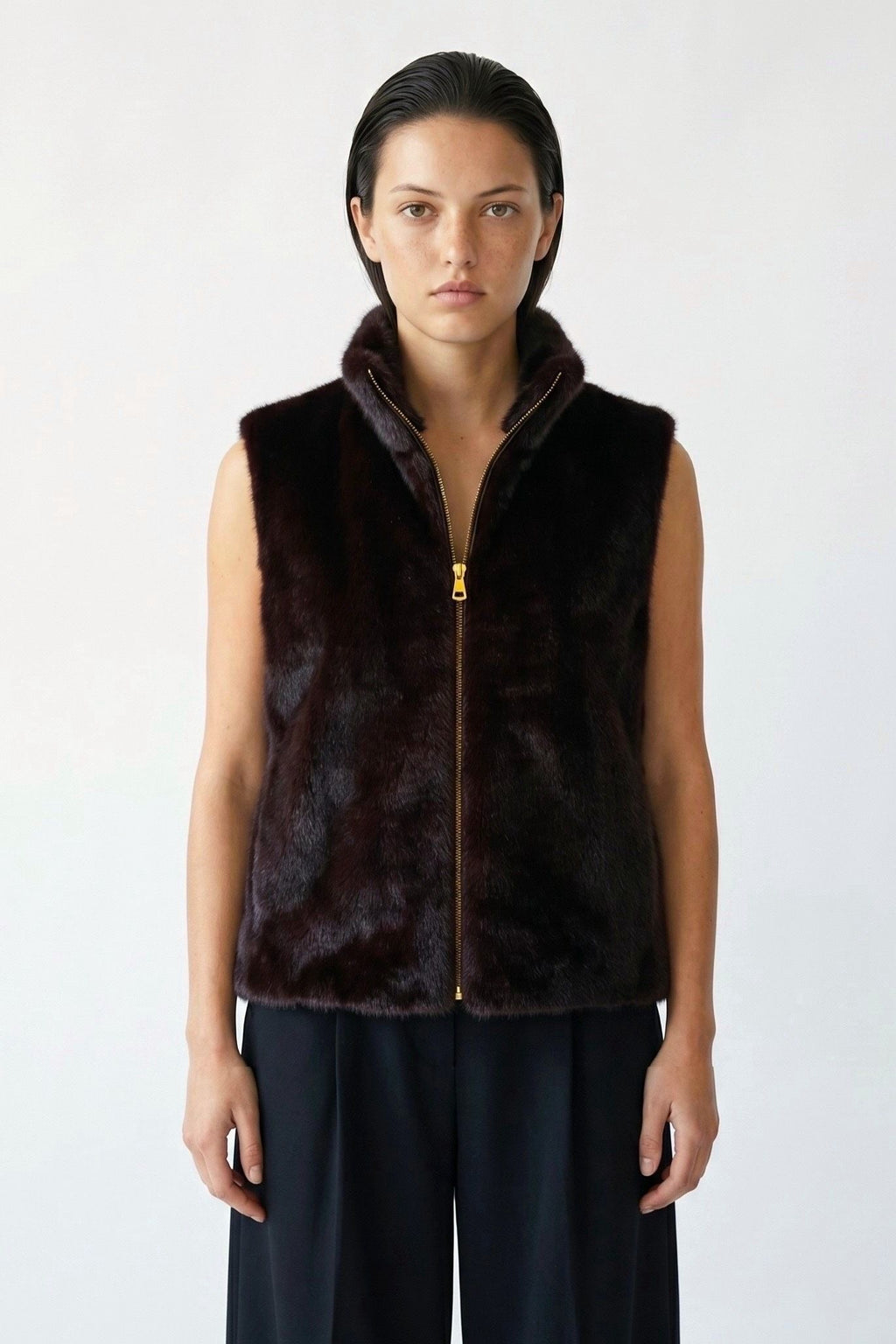 JA145 Wine Faux Mink Vest