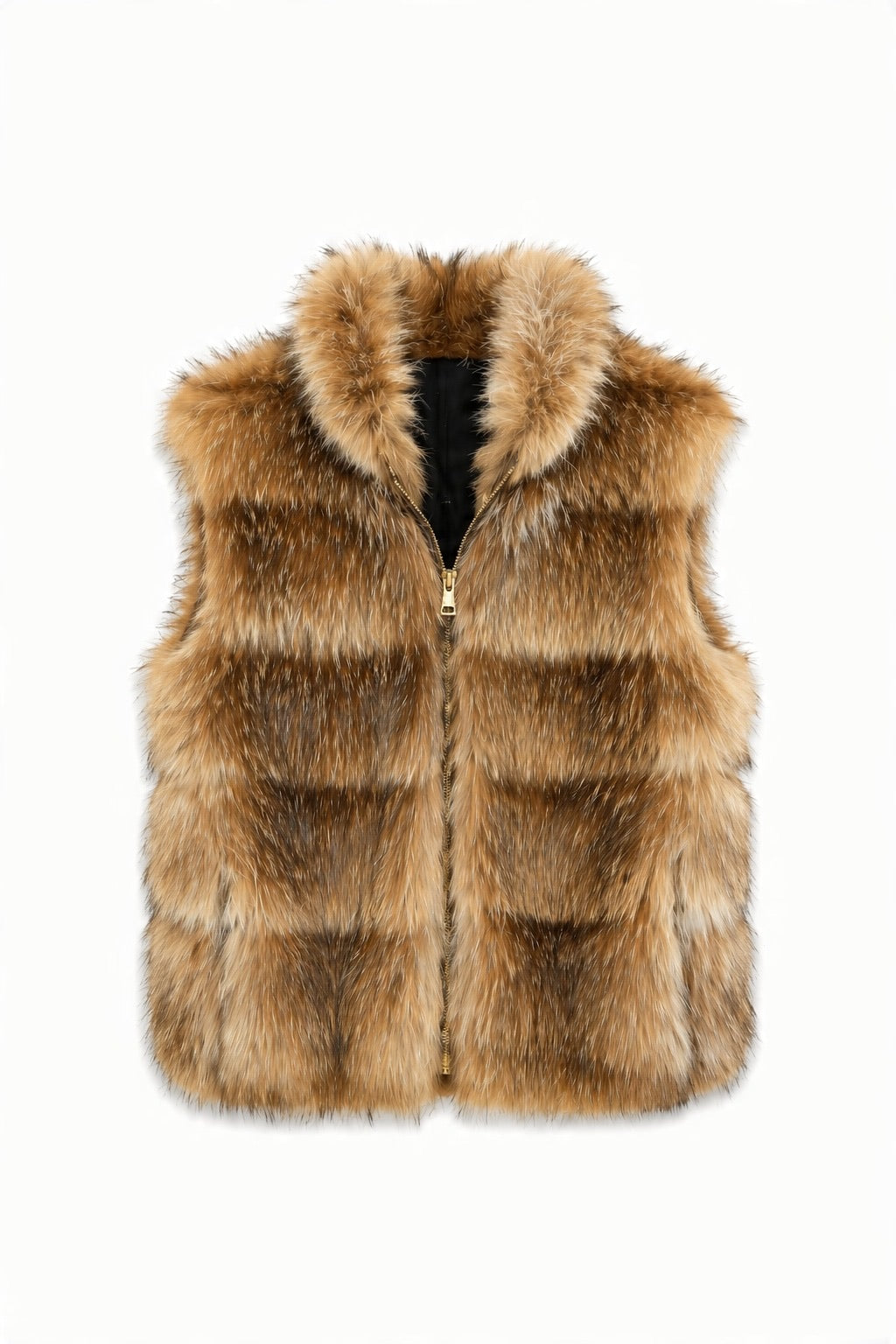 JA38 Camel Tiered Faux Fur Vest