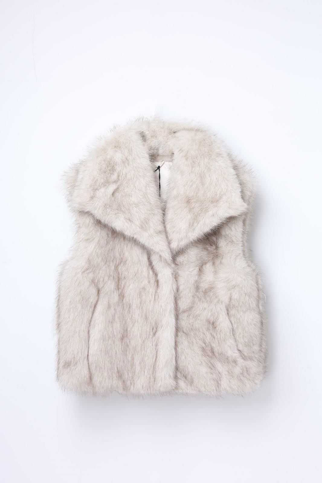 JA147 Beige Wide Collar Faux Fur Vest