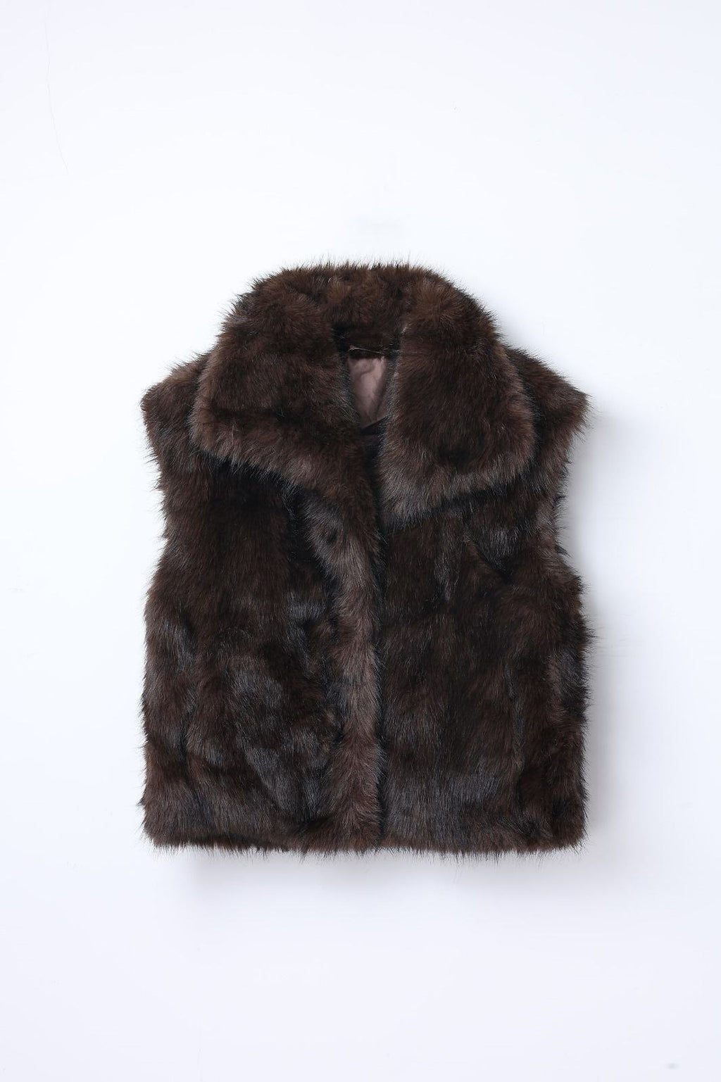 JA148 Brown Wide Collar Faux Fur Vest