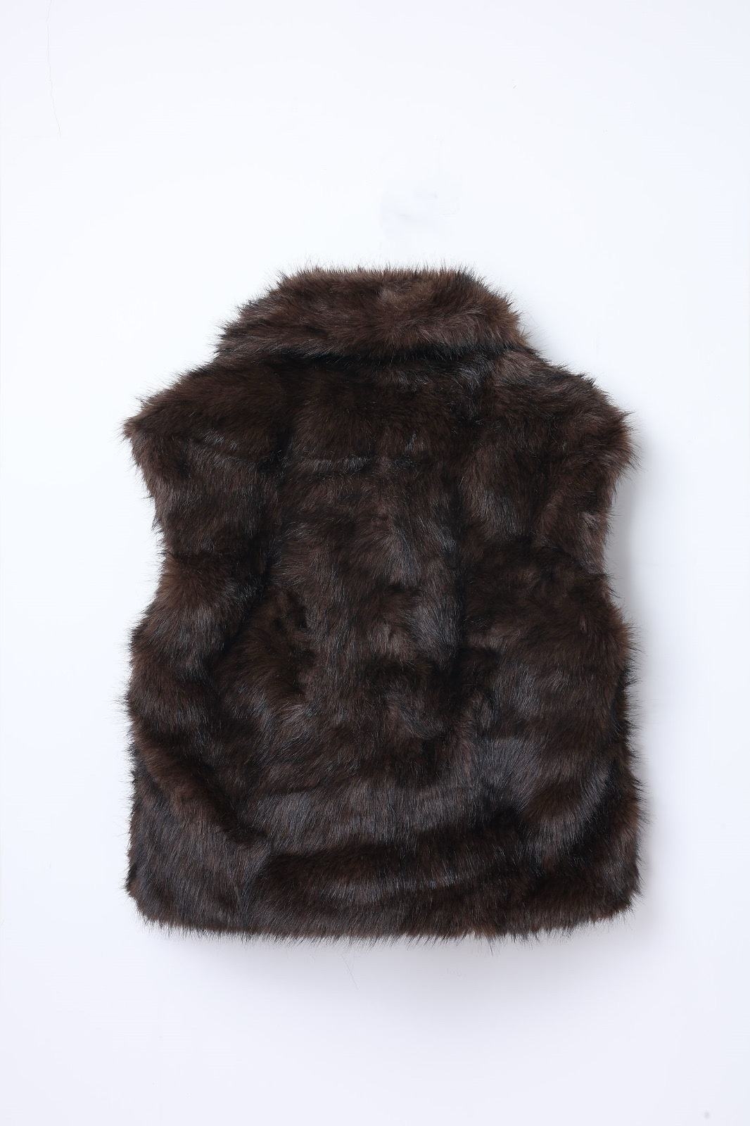 JA148 Brown Wide Collar Faux Fur Vest
