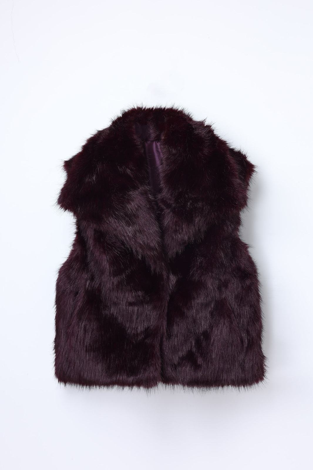 JA150 Burgundy Wide Collar Faux Fur Vest