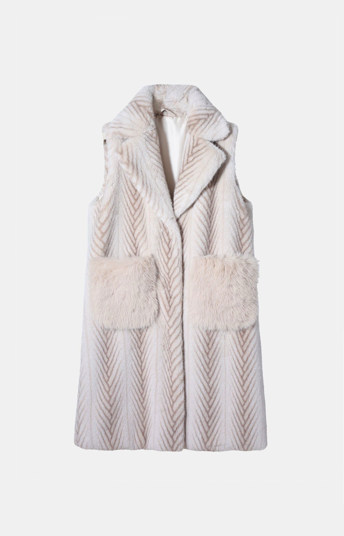 JA154 Beige Long Faux Mink Vest