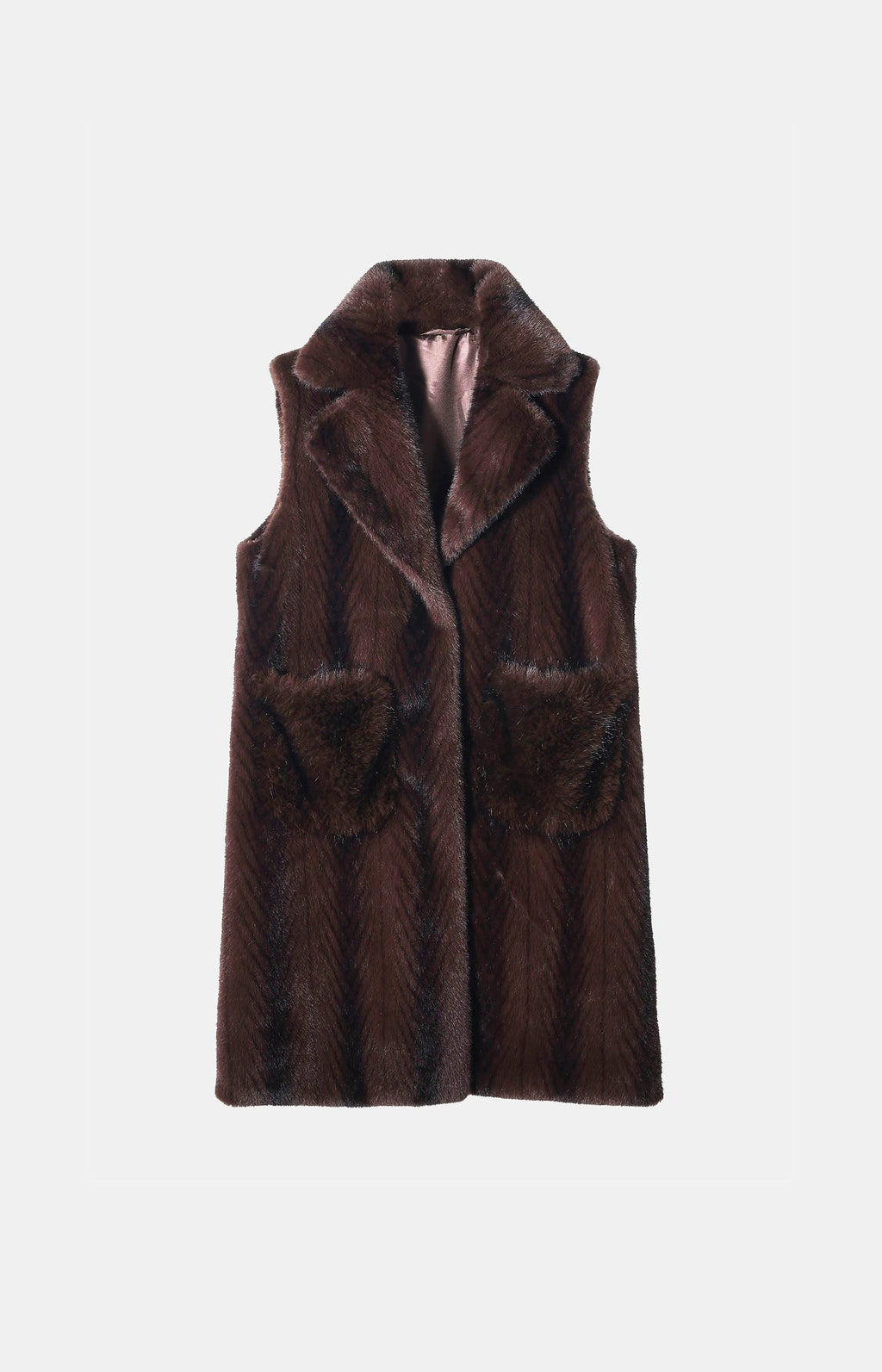 JA155 Brown Long Faux Mink Vest