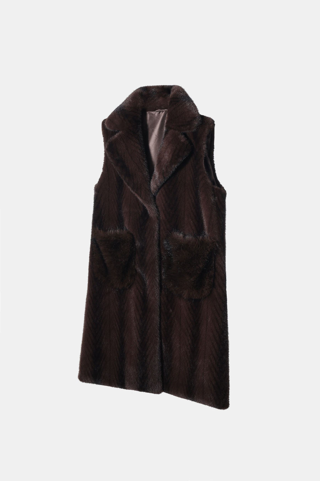 JA155 Brown Long Faux Mink Vest