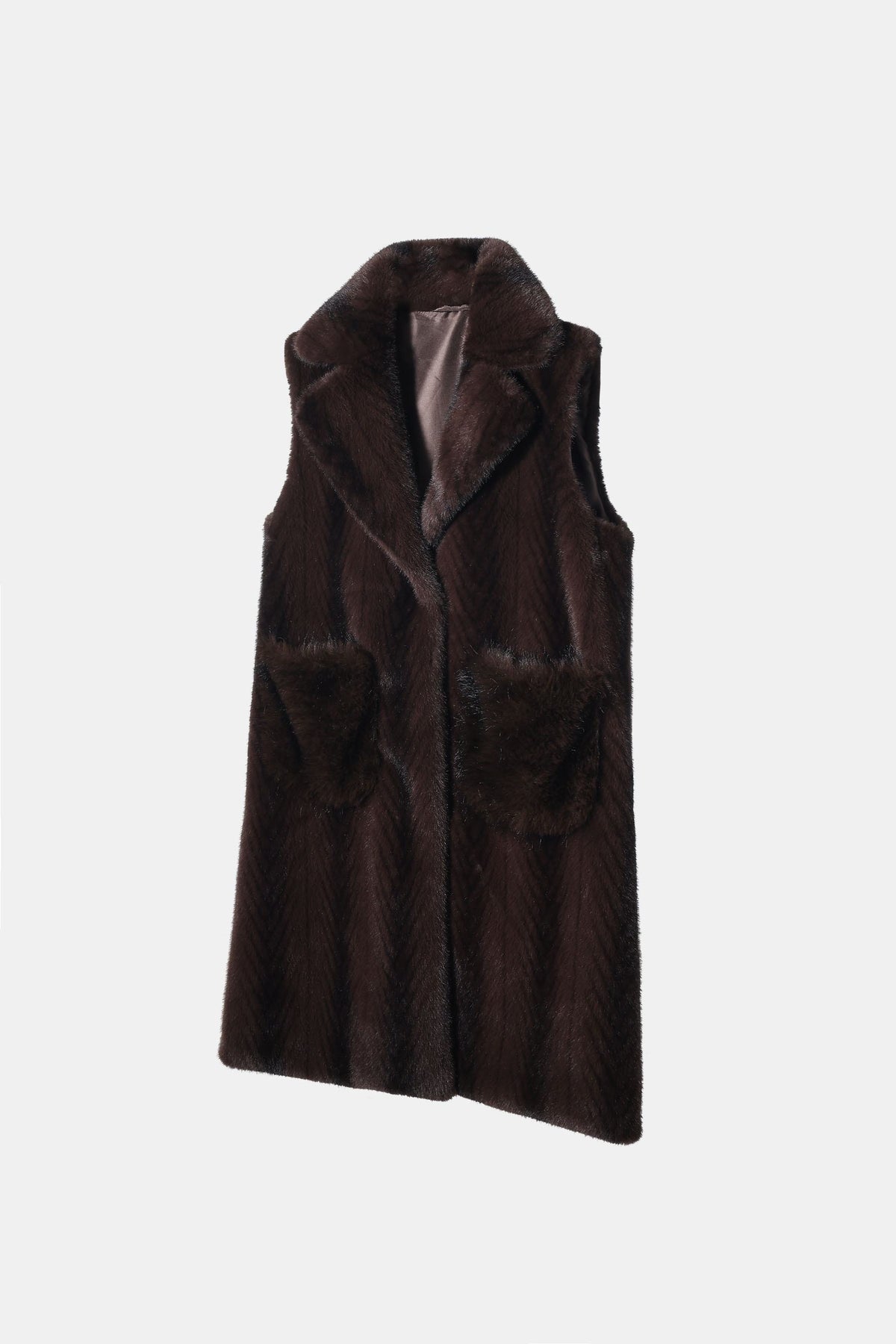 JA155 Brown Long Faux Mink Vest