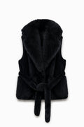 JA160 Black Belted Faux Fur Vest