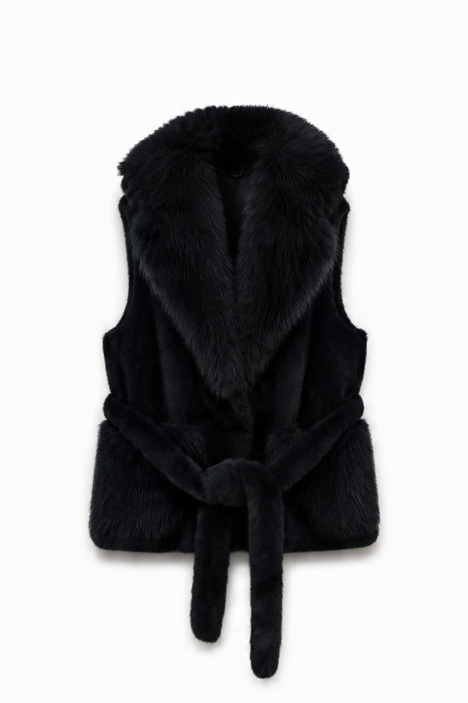JA160 Black Belted Faux Fur Vest