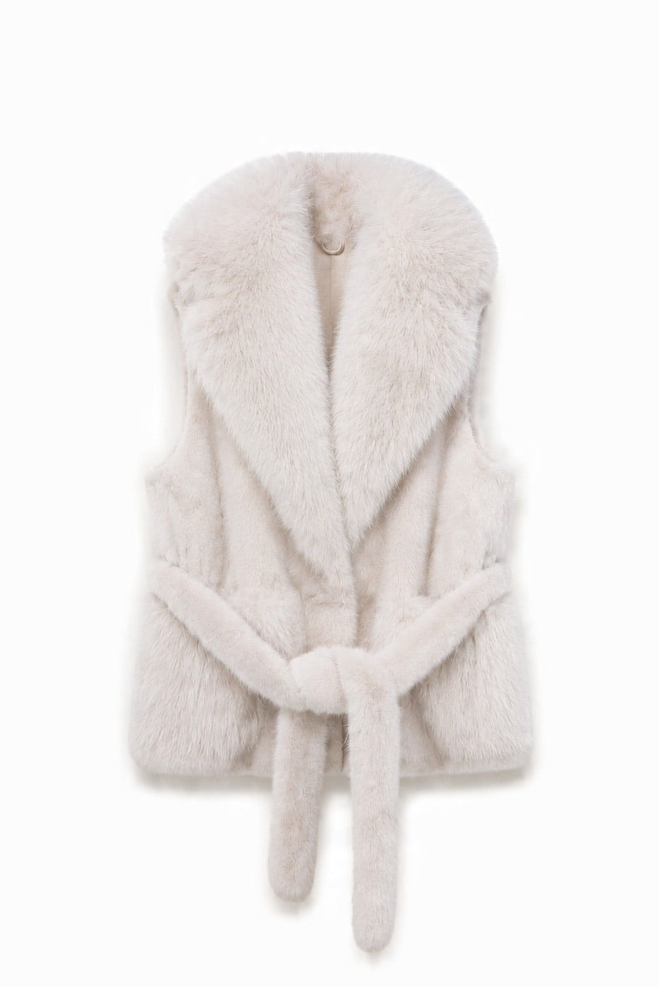 JA161 White Belted Faux Fur Vest
