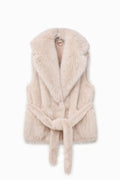 JA162 Beige Belted Faux Fur Vest