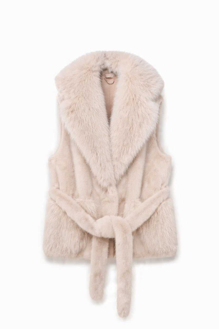 JA162 Beige Belted Faux Fur Vest