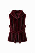 JA167 Red Belted Hooded Faux Fur Vest