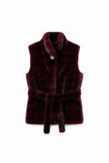 JA171 Red Belted Plaid Faux Fur Vest