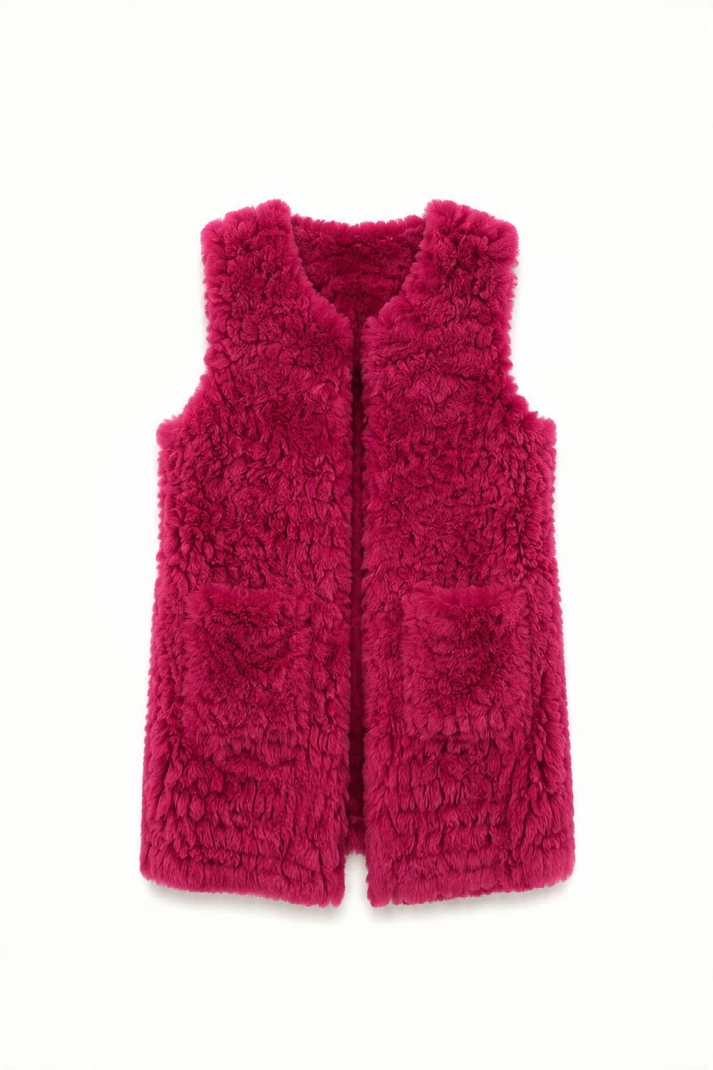 JA175 Fuchsia Long Curly Faux Fur Vest