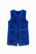 JA176 Royal Blue Long Curly Faux Fur Vest