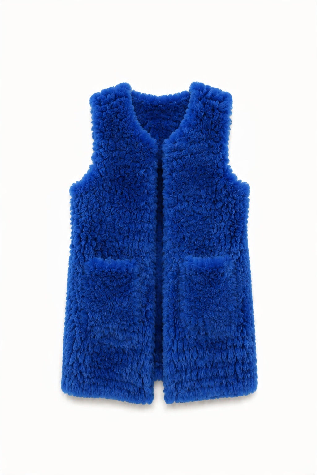 JA176 Royal Blue Long Curly Faux Fur Vest