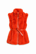 JA177 Orange Belted Faux Fur Vest
