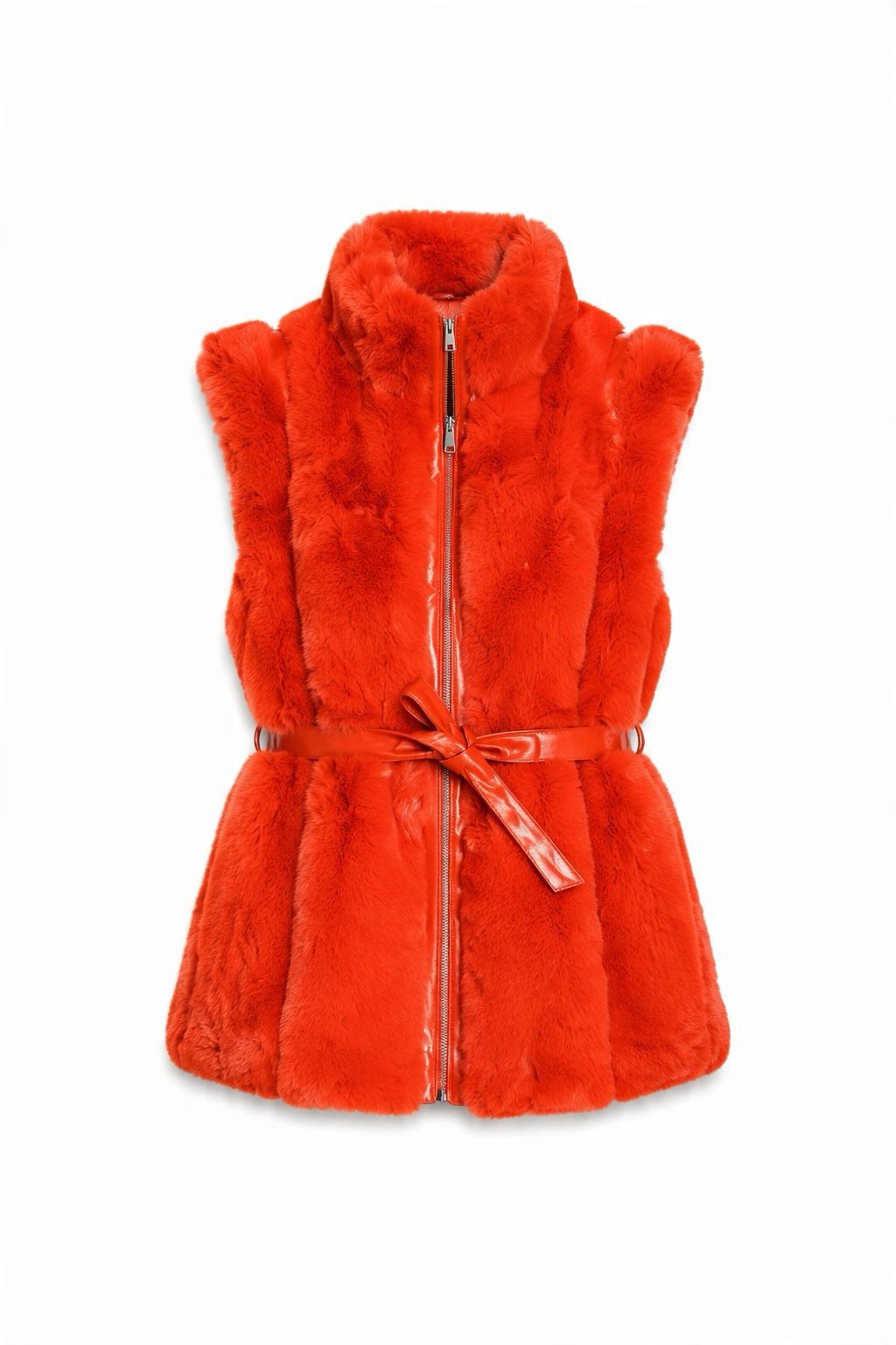 JA177 Orange Belted Faux Fur Vest