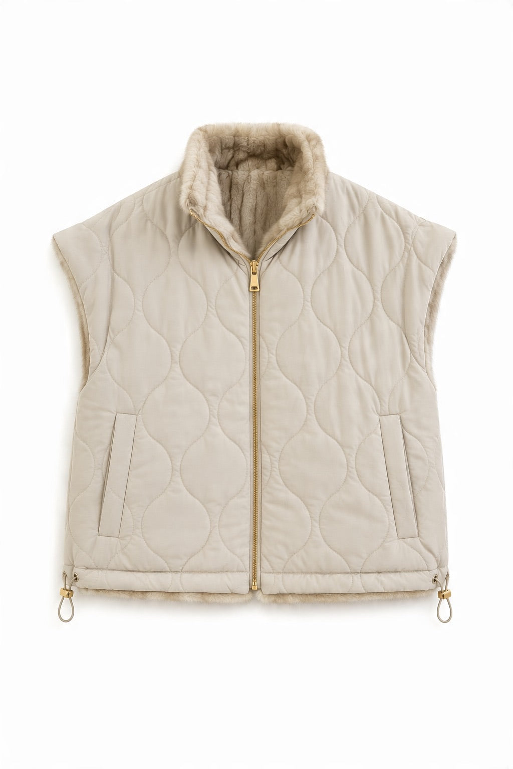 JA29 Beige Reversible Faux Fur Vest