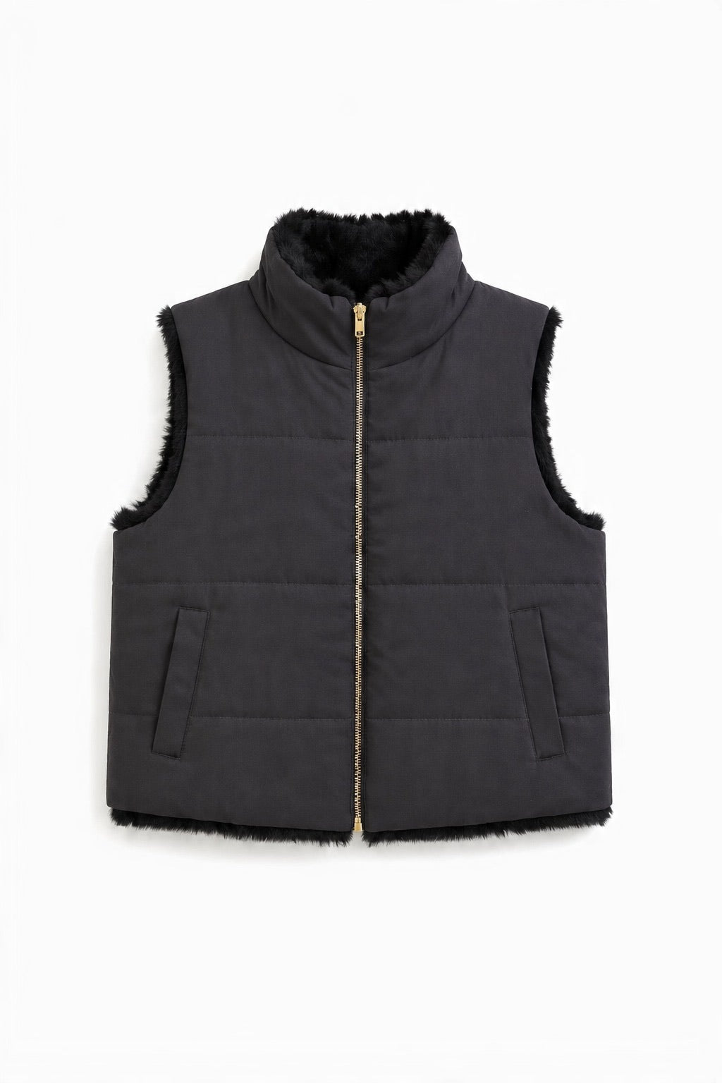 JA40 Black Reversible Faux Fur Vest