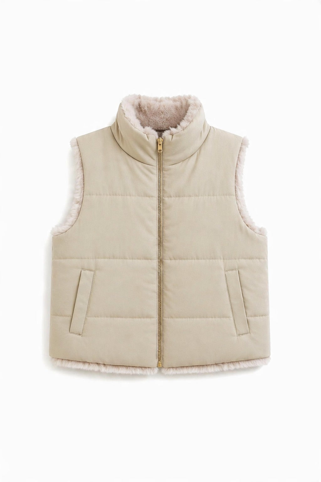 JA41 Beige Reversible Faux Fur Vest