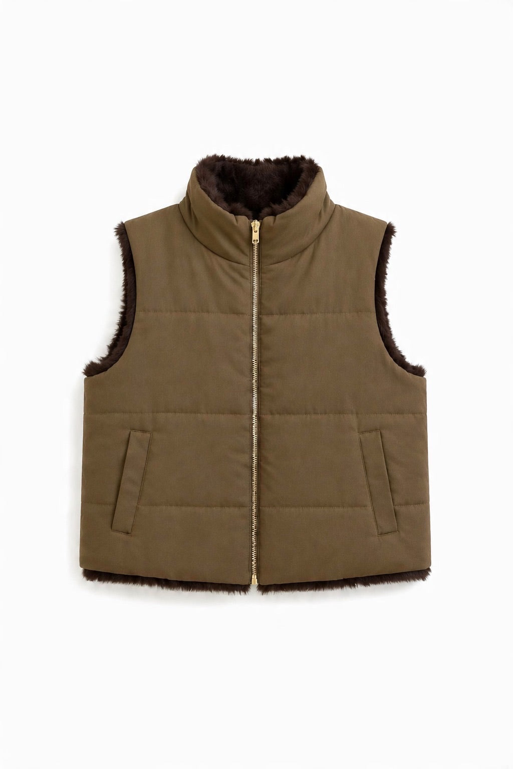 JA42 Light Brown Reversible Faux Fur Vest